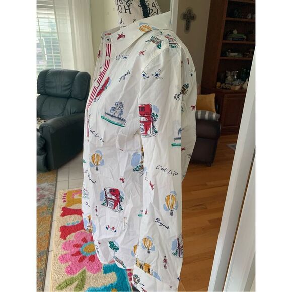 Talbots No-Iron Button Up French Prints Shirt - Picture 5 of 12